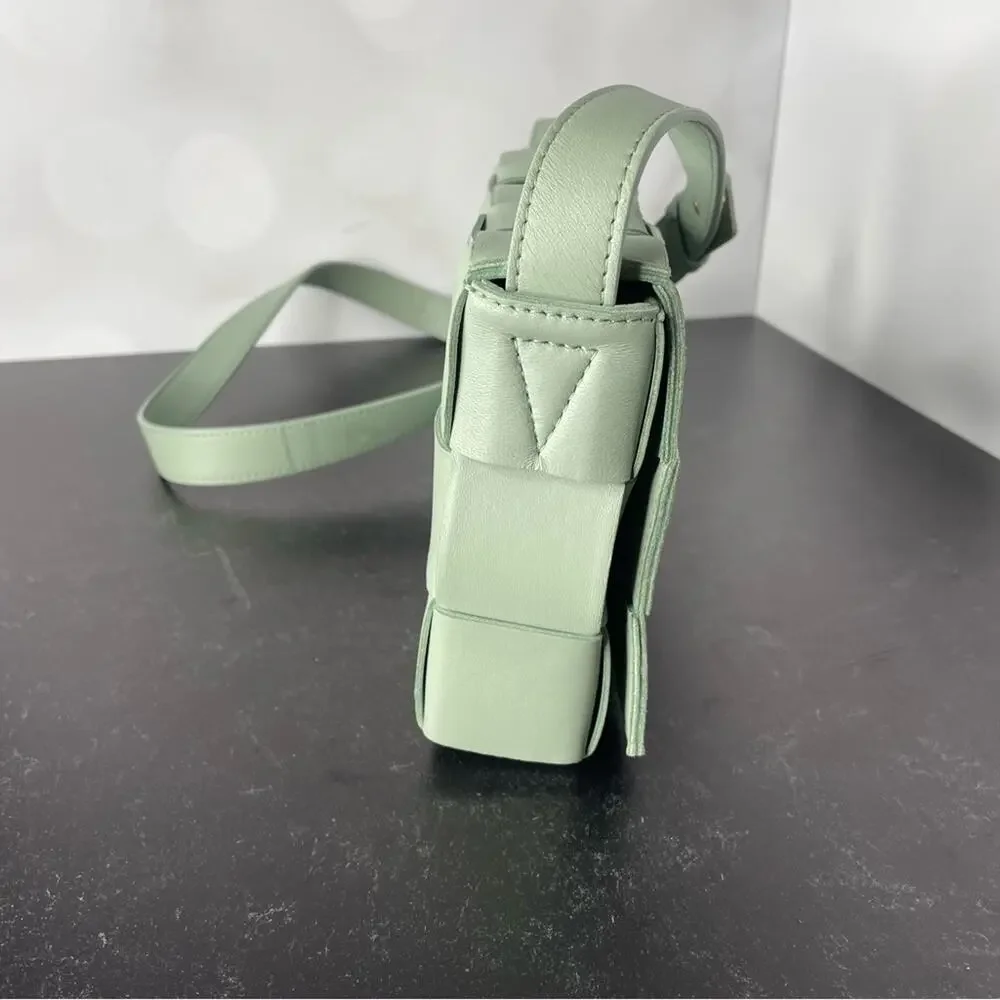 Bottega Veneta Medium Intrecciato Leather Cassette Crossbody Bag Sage Green